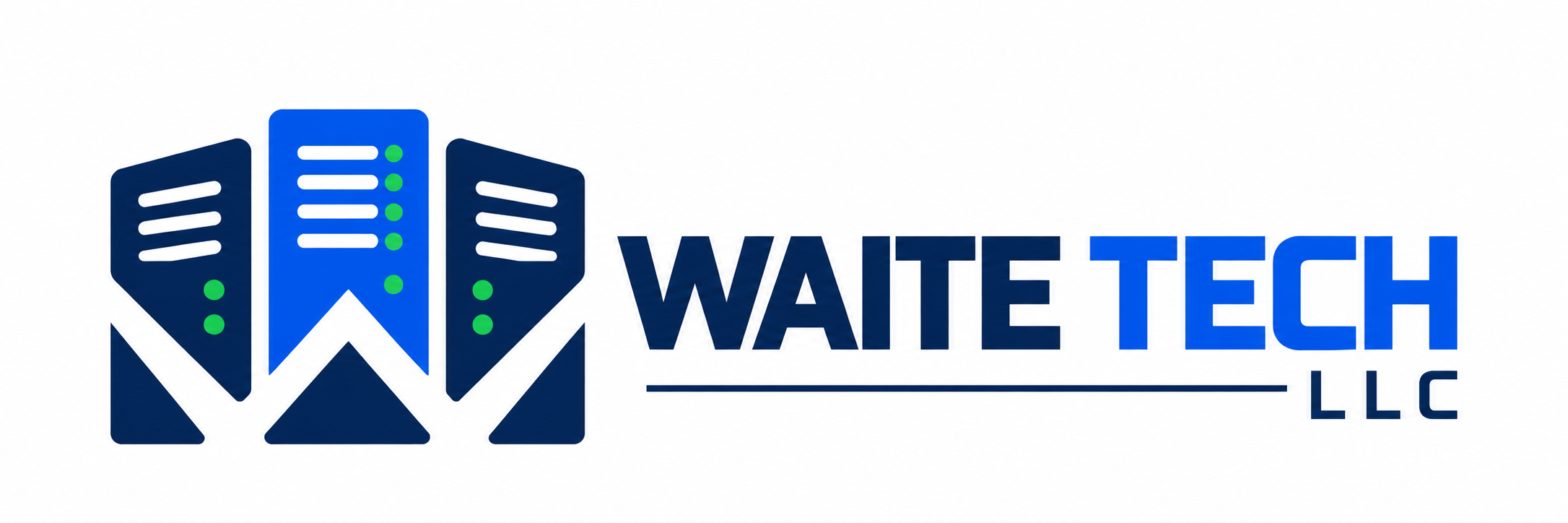 Waite Tech LLC — blue server logo with green status lights
